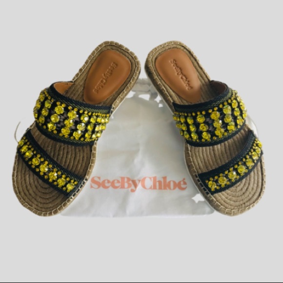 New with box SEE BY CHLOE Kaori Embellished Slide Sandals Size 6 - Picture 7 of 14